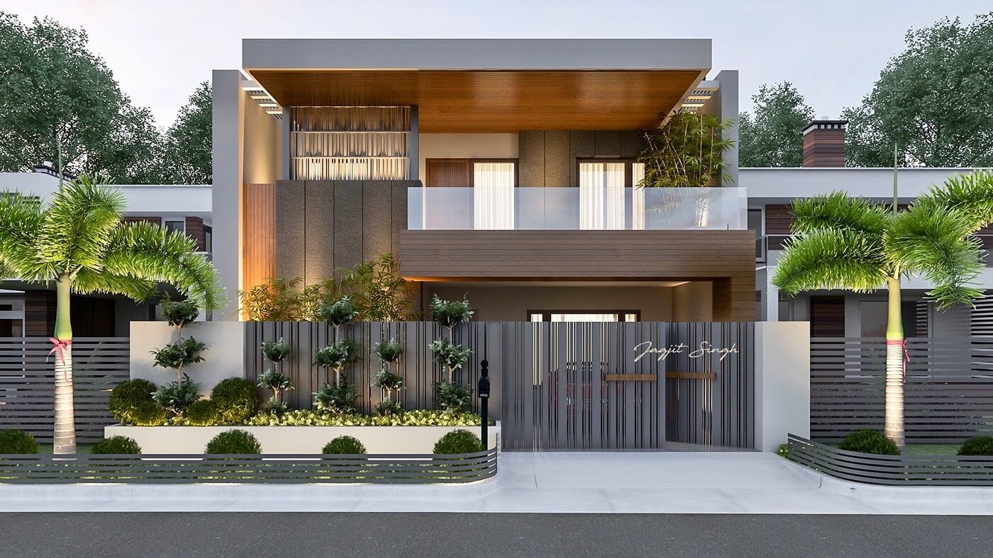 Mẫu nhà đẹp 2 tầng kết hợp tiểu cảnh sân trước mang lại cảm giác gần gũi thiên nhiên