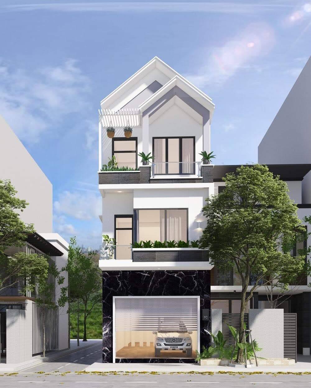 Mẫu nhà 3 tầng có gara ô tô