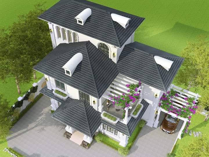 Mẫu biệt thự 3 tầng từ trên cao