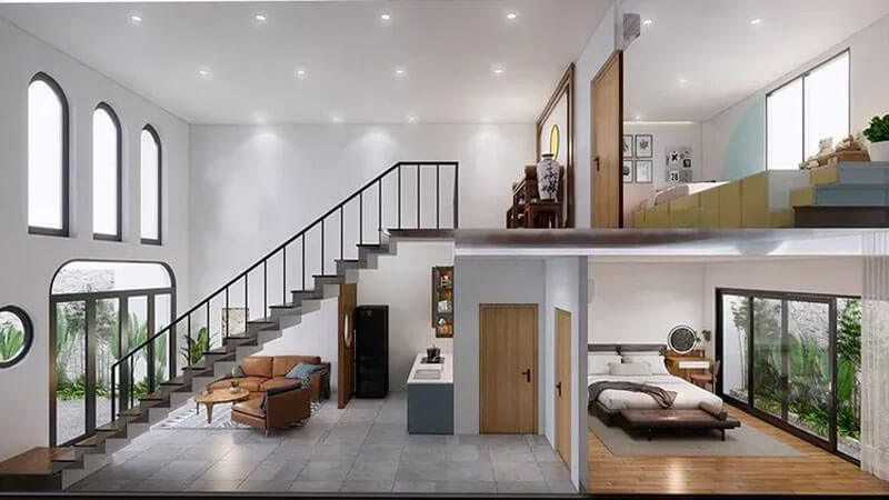 Mẫu gác lửng 4 phòng ngủ