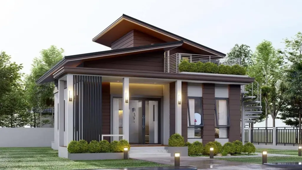 Mẫu nhà mái lệch 1 tầng