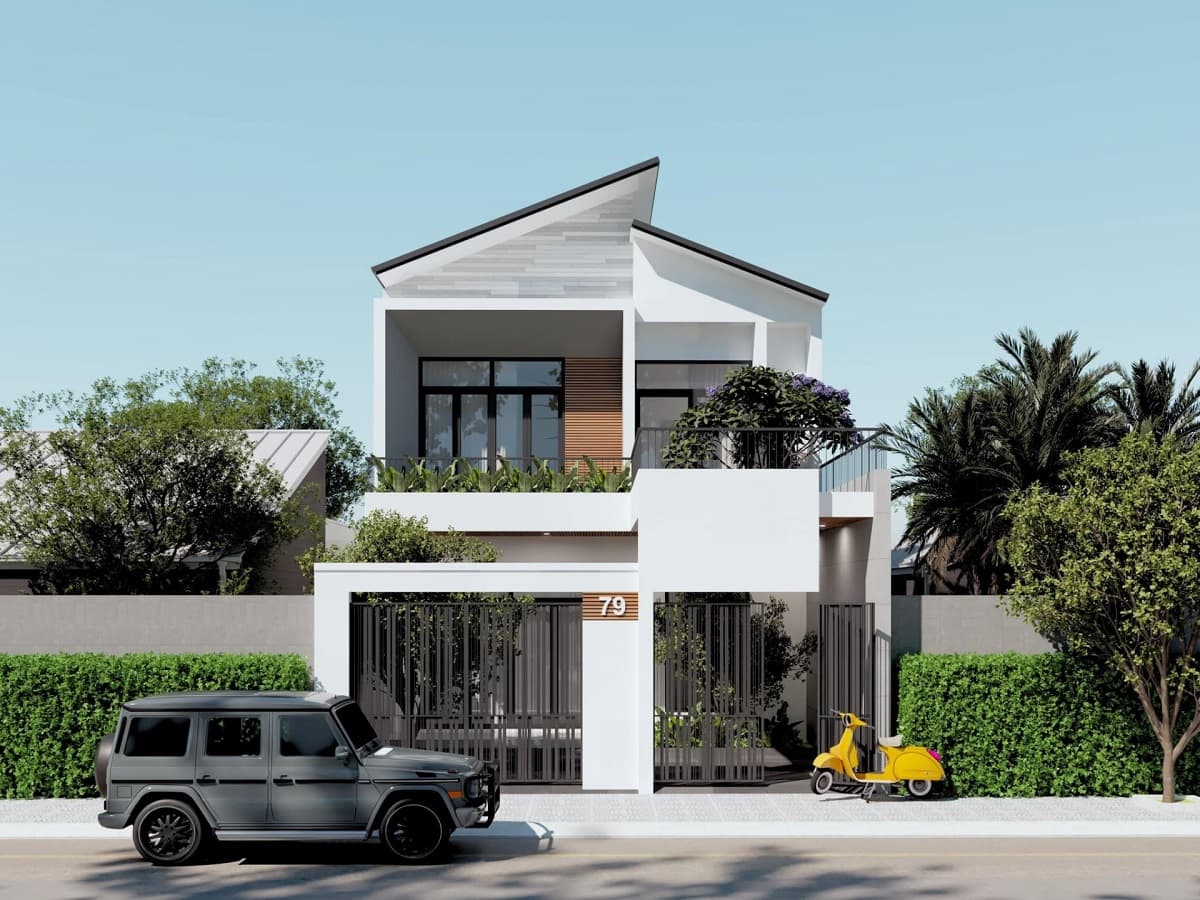 Mẫu nhà mái lệch 2 tầng