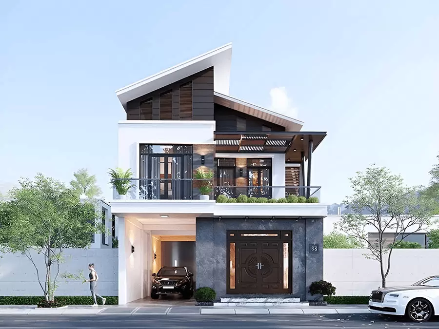 Mẫu nhà mái lệch đẹp hiện đại