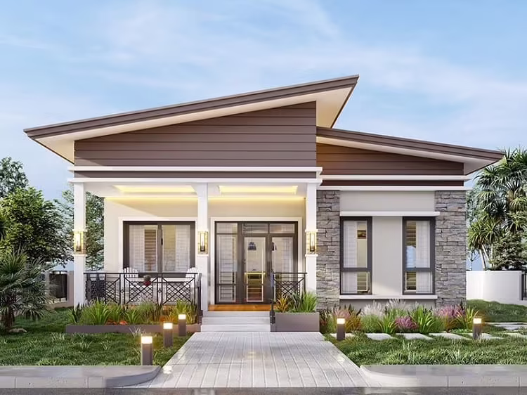 Mẫu nhà mái lệch kết hợp không gian xanh